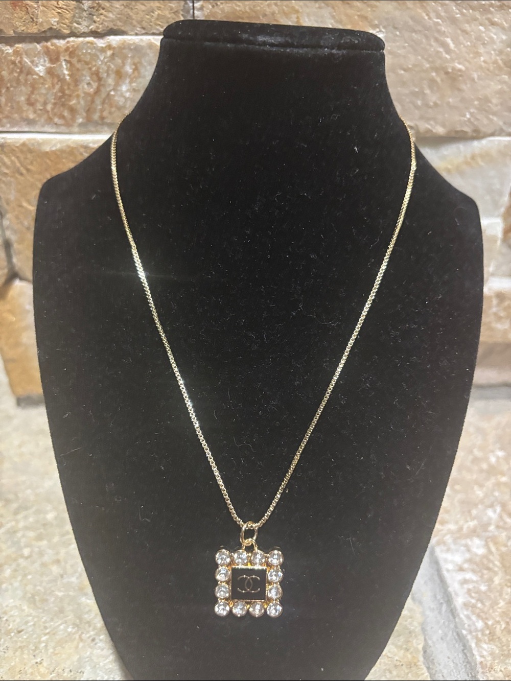 Gold-Tone CC Crystal Square Pendant Necklace